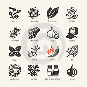 Web icon set - spices, condiments and herbs