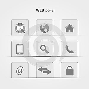 Web icons on gray background illustration.