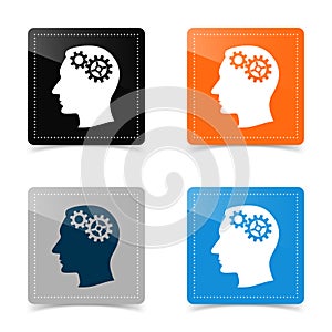 Web icons of head and gears. Human brain concept