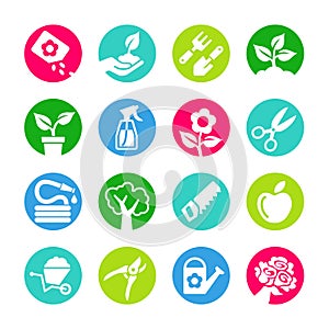 Web icons set - Gardening, tools, flowers