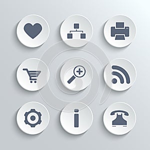 Web icons set - vector white round buttons
