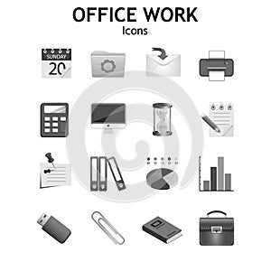 Web icons on the theme of office and business. Black and white isolated icons on a white background.