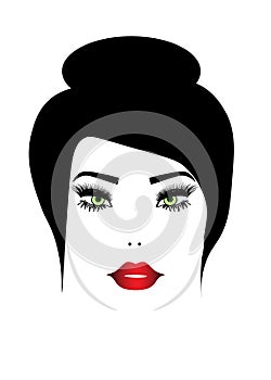 Web illustration of women long hair style icon, logo women face on white background, 
