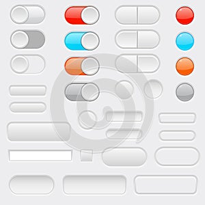 Web interface buttons. Toggle switch buttons and gray icons