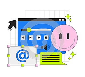Web interface with digital communication 2D onboarding ui illustration