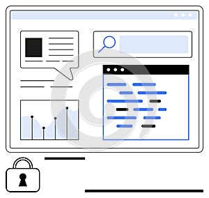 Web interface with security and data visualization concepts in a clean design layout