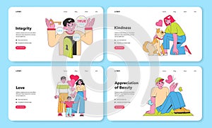 Web interface showcasing Character Strengths. Engaging vector illustrations for thematic websites.