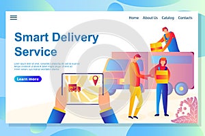 Web landing page design template for different kinds and stages of delivery services