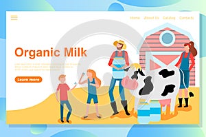 Web landing page design template for eco farm theme. Friendly Carrying of domestic animals