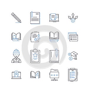 web learning line icons collection. E-Learning, Online Education, Virtual Classroom, Distance Education, Webinars, MOOCs