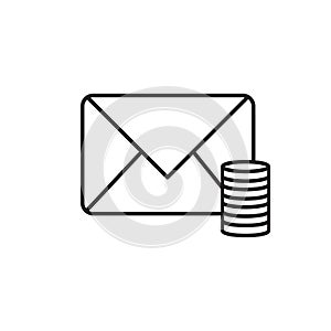 Web line icon. Cost of communications (envelope and coins), message