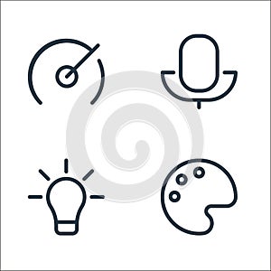 web line icons. linear set. quality vector line set such as color palette, light bulb, microphone