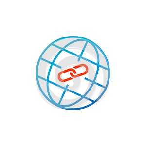 Web Link concept, globe and link icon. Simple blue and orange element illustration. Web Link concept symbol design for SEO. Vector