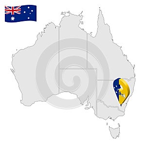 Location of Australian Capital Territory on map Australia. 3d Australian Capital Territory  flag map marker location pin. Quality