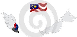 Location of State Johor on map Malaysia. 3d  State Johor flag map marker location pin. Quality map with States of Malaysia for you