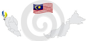 Location of State Penang on map Malaysia. 3d  State Penang flag map marker location pin. Quality map with States of Malaysia for y