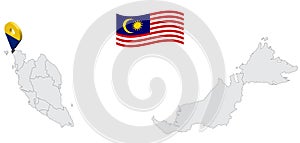 Location of State Perlis on map Malaysia. 3d  State Perlis flag map marker location pin. Quality map with States of Malaysia for y