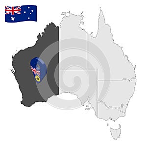 Location of Western Australia on map Australia. 3d Western Australia flag map marker location pin. Quality map with States of Aust