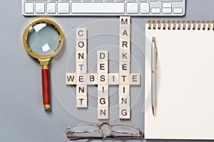 Web marketing concept with letters on cubes