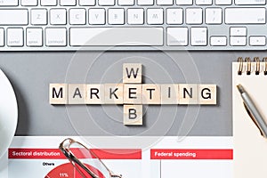 Web marketing concept with letters on cubes