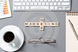 Web marketing concept with letters on cubes