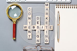 Web marketing concept with letters on cubes