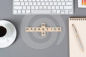 Web marketing concept with letters on cubes