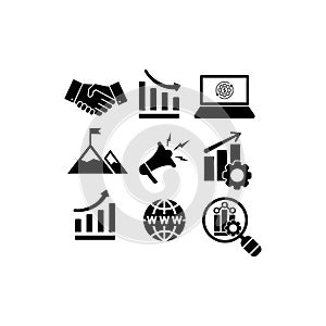 Web marketing, statistics, business, charts, collaboration icon set in simple design on an isolated background. EPS 10 vector
