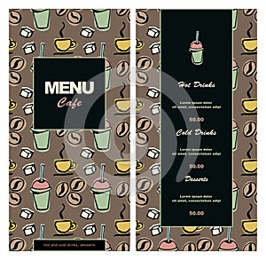 Menu design for cafe, coffee shop, bistro, restaurant. Hand drawn vector