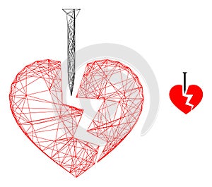 Web Mesh Break Valentine Heart Vector Icon