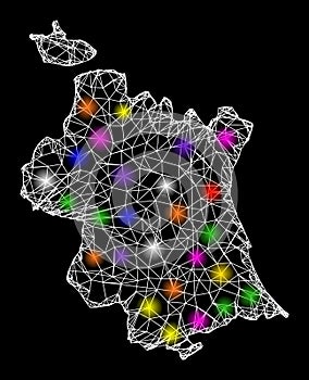 Web Mesh Map of Valencia Province with Shiny Light Spots