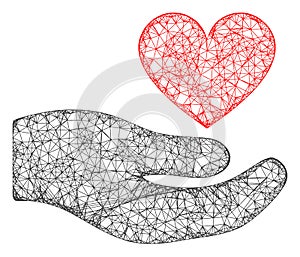 Web Mesh Palm Offer Love Heart Vector Icon