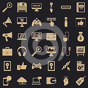 Web mobile icons set, simple style