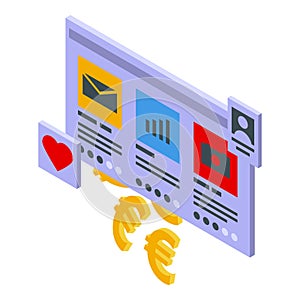Web monetization icon, isometric style
