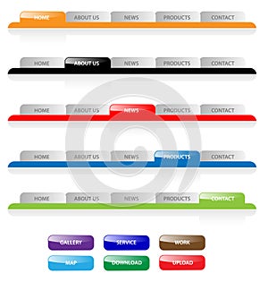 Web navigation tabs buttons, gradient vector template bar menu tab website element ui site design elements button header set home