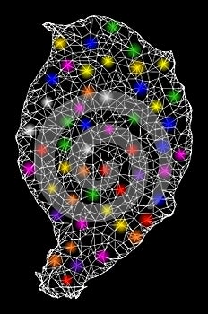 Web Network Map of Corvo Island with Bright Light Spots