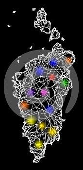 Web Network Map of Krasnoyarskiy Kray with Glare Light Spots