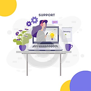 Online support concept.Online global technical support 24 7.
