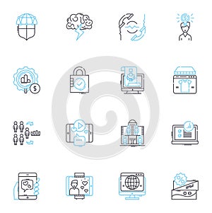 Web optimization linear icons set. search, ranking, traffic, algorithm, metadata, optimization, keywords line vector and