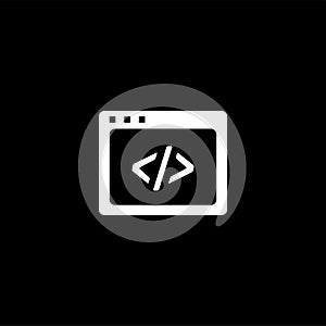 Web Page Code Icon On Black Background. Black Flat Style Vector Illustration