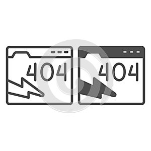 Web page with connection error line and solid icon, pcrepair concept, error connection vector sign on white background