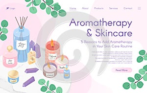 Web page design template for aromatherapy treatment,skin care tutorial,spa,wellness,natural products,cosmetics,self care