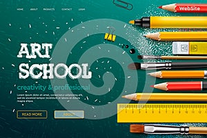 Web page design template for Art School, studio, course, class, education. Modern design vector illustration concept for