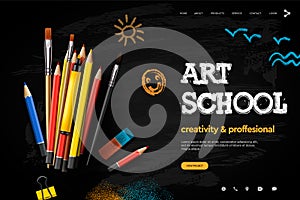 Web page design template for Art School, studio, course, creative kids. Modern design vector illustration concept for