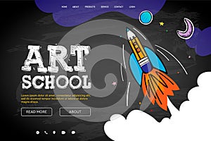 Web page design template for Art School, vector image