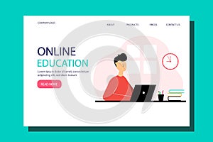 Web page design template for distance education, online courses, e-learning, tutorials. Vector illustration in flat