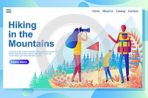 Web page design template for family tourism in the mountains.