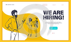 Web page design template with multiracial business people isolated, employment and recruitment concept.