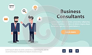 Web page design templates for business solutions, startup, time management, planning and strategy. Modern vector illustration