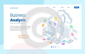 Web page design templates Cloud Computing concept. Isometric cloud services. Internet technology. Online services. Data